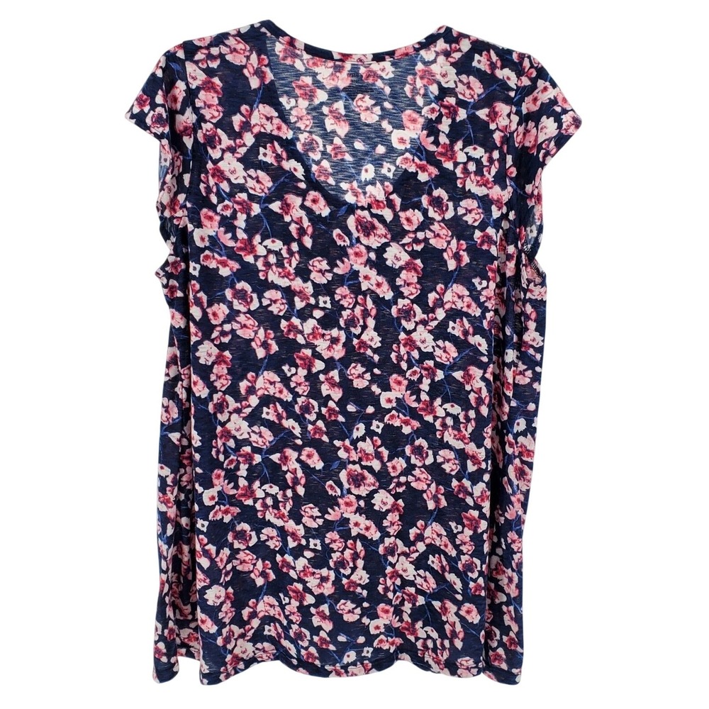 Lane Bryant Womens 14 / 16 Floral Top Blue Pink Floral Short Sleeve Pre-Owned - Picture 2 of 9